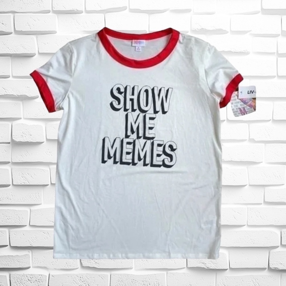 LuLaRoe Medium Liv Tee • "Show Me Memes" • Ribbed Neckline & Cuffs • Casualwear